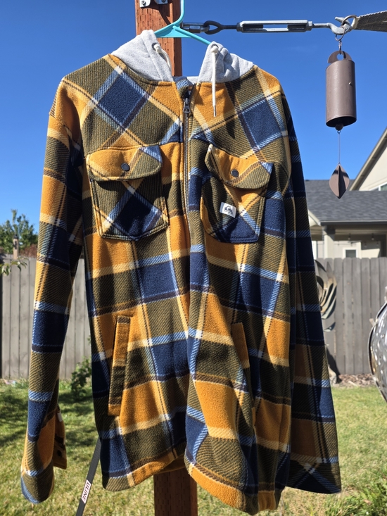 Quiksilver Jackets & Blazers - Quiksilver Mustard Yellow & Navy Plaid Hooded Zip Jacket